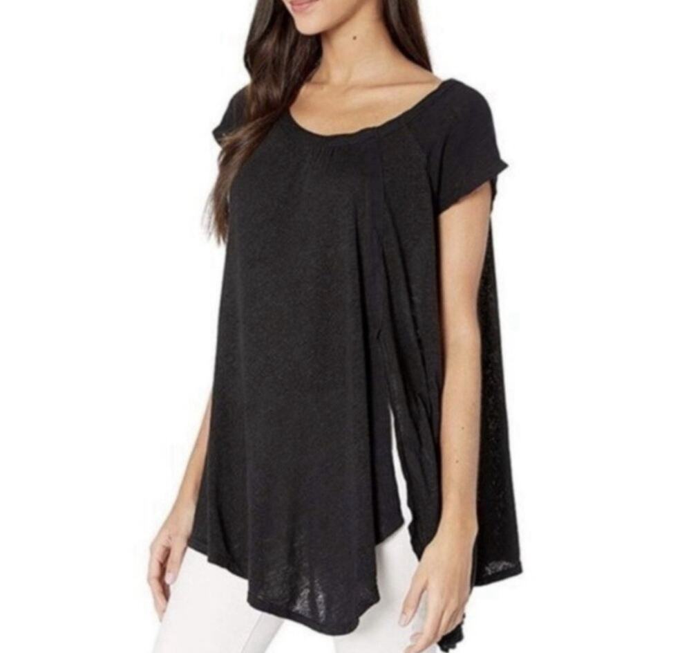 Free People Keep It Casual Tunic Top Women’s Small Black Linen Blend Oversized